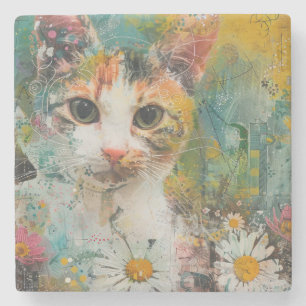 Boho Waterverf Cats - Aardse katachtige kunst (3) Stenen Onderzetter