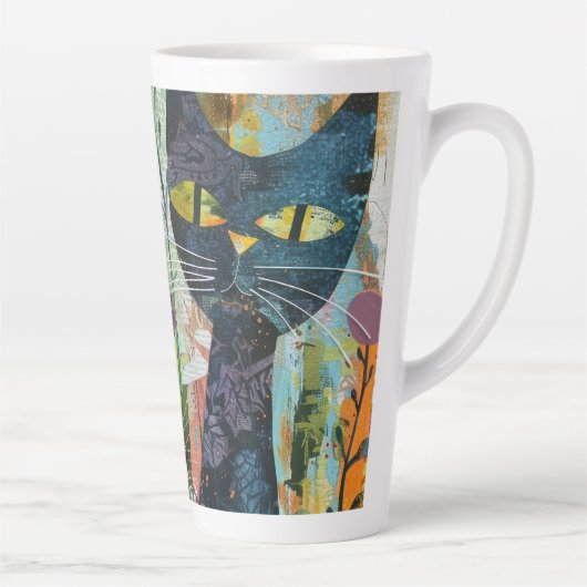 Boho Waterverf Cats - Aardse katachtige kunst (4) Latte Mok (Rechts)