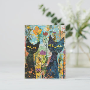 Boho Waterverf Cats - Aardse katachtige kunst (4) Uitnodiging Briefkaart