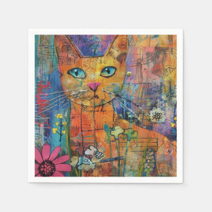 Boho Waterverf Cats - Aardse katachtige kunst (8) Servet