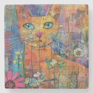 Boho Waterverf Cats - Aardse katachtige kunst (8) Stenen Onderzetter