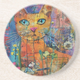 Boho Waterverf Cats - Aardse katachtige kunst (8) Zandsteen Onderzetter