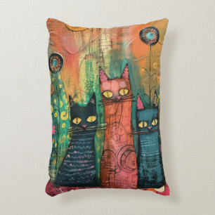 Boho Waterverf Cats - Aardse katachtige kunst Accent Kussen