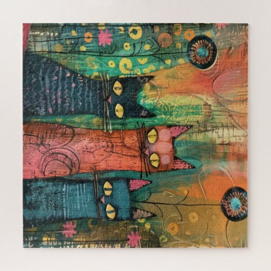Boho Waterverf Cats - Aardse katachtige kunst Legpuzzel (Horizontaal)