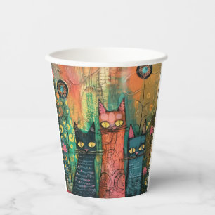 Boho Waterverf Cats - Aardse katachtige kunst Papieren Bekers