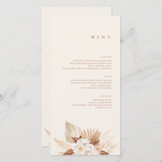 Boho Waterverf Desert Flowers Creamy Color Menu (Voorkant / Achterkant)