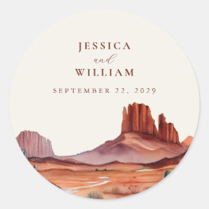 Boho Waterverf Desert Wedding Ronde Sticker