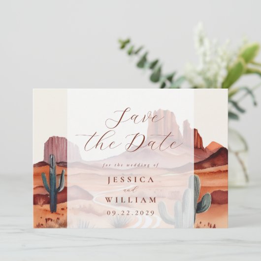 Boho Waterverf Desert Wedding Save The Date (Staand voorkant)