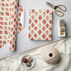 Boho Waterverf Diamant Patroon Kerstmis Cadeaupapier