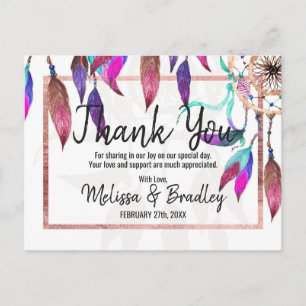 Boho Waterverf Dreamcatcher Roos Gold Bedankt Briefkaart