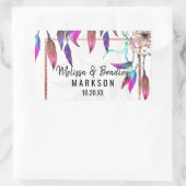 Boho Waterverf Dreamcatcher Roos Gouden bruiloft Rechthoekige Sticker (Tas)