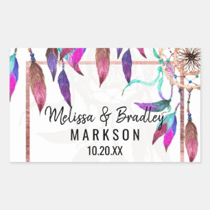 Boho Waterverf Dreamcatcher Roos Gouden bruiloft Rechthoekige Sticker