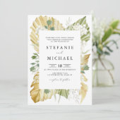 Boho Waterverf Drift Palm Leaves Summer Wedding Kaart (Staand voorkant)
