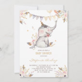 Boho Waterverf Elephant Floral Baby shower Kaart (Voorkant)