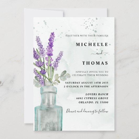 Boho Waterverf Eucalyptus en Lavendel Bruiloft Kaart (Voorkant)