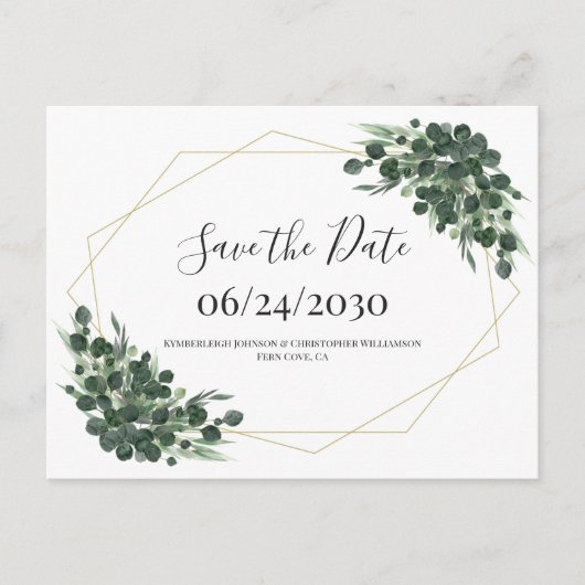 Boho Waterverf Eucalyptus Geometric Save the Date Briefkaart (Voorkant)