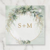 Boho waterverf eucalyptus gouden lijst initialen bedankjes labels (Achterkant)