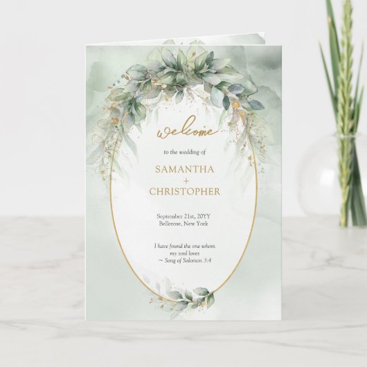 Boho waterverf eucalyptus gouden ovaal lijst progr programma (Voorkant)