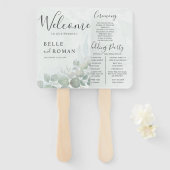 Boho waterverf Eucalyptus Groen Huwelijksprogramma Handwaaier (Voorkant en achterkant)