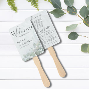 Boho waterverf Eucalyptus Groen Huwelijksprogramma Handwaaier