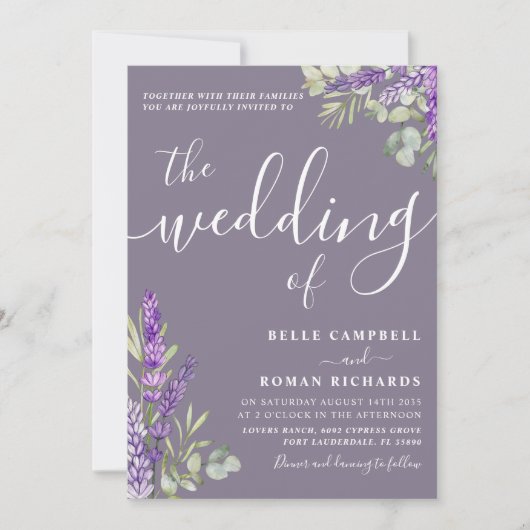 Boho Waterverf Eucalyptus & Lavender Wedding Kaart (Voorkant)