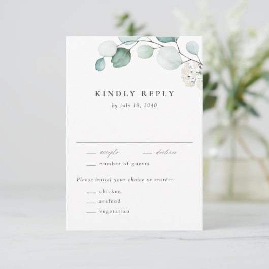 Boho Waterverf Eucalyptus Leaves Greenery Wedding RSVP Kaartje (Staand voorkant)