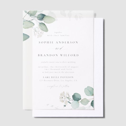 Boho Waterverf Eucalyptus Leaves Greenery Wedding Vellum Uitnodigingen (Offset)