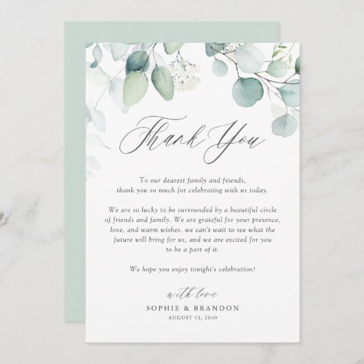 Boho Waterverf Eucalyptus Leaves Wedding Bedankkaart (Voorkant / Achterkant)