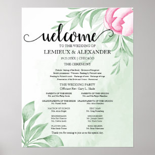 Boho Waterverf Eucalyptus Leaves Wedding Program Poster