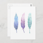 Boho Waterverf Feather Trio Briefkaart (Voorkant / Achterkant)