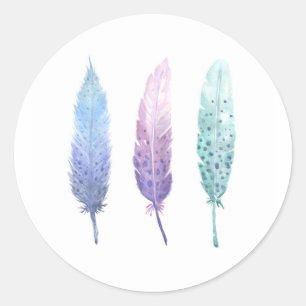 Boho Waterverf Feather Trio Ronde Sticker