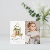 Boho Waterverf Fireplace with Greenery 2 Photo Feestdagenkaart (Staand voorkant)