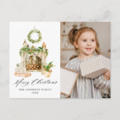 Boho Waterverf Fireplace with Greenery 2 Photo Feestdagenkaart (Voorkant)