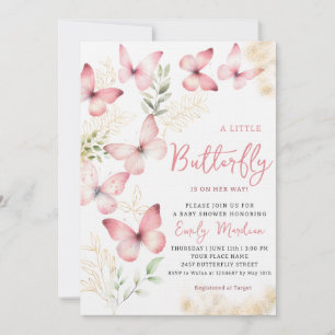 Boho Waterverf Floral Butterfly Girl Baby shower Kaart
