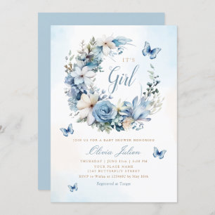 Boho Waterverf Floral Butterfly Girl Baby shower Kaart