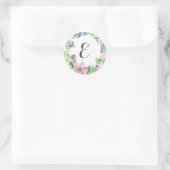 Boho Waterverf Floral & Butterfly | Monogram Ronde Sticker (Tas)