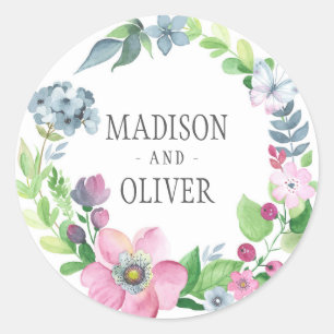 Boho Waterverf Floral & Butterfly Weddenschap Ronde Sticker