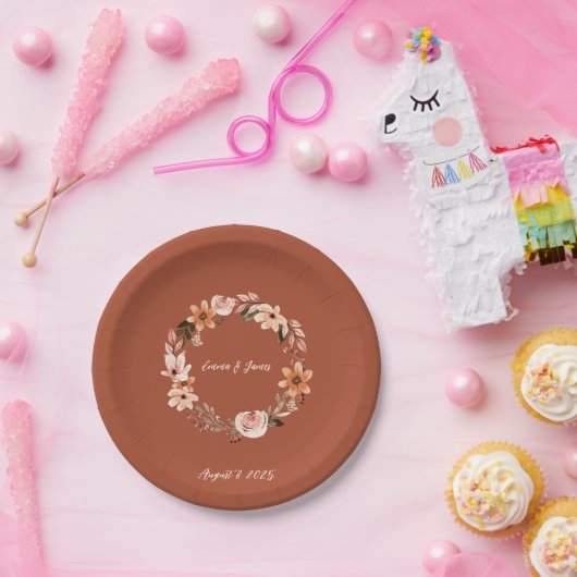 Boho Waterverf Floral gepersonaliseerd Papieren Bordje (Feest)