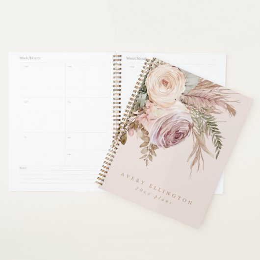 Boho Waterverf Floral Gepersonaliseerde Naam Jaar Planner (Display)