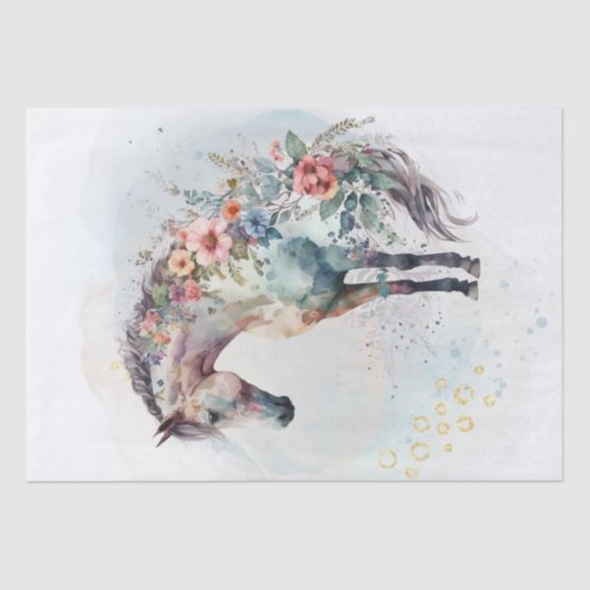 Boho Waterverf Floral Horse Tissuepapier (Voorkant)