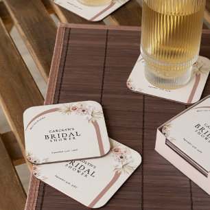 Boho Waterverf Floral Modern Arch Vrijgezellenfees Vierkante Kartonnen Onderzetter