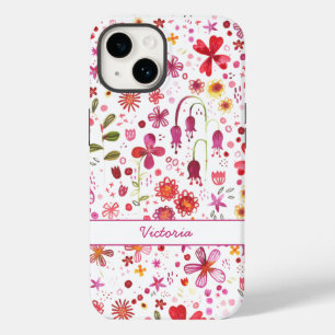 Boho Waterverf Floral Name Case-Mate iPhone 14 Hoesje