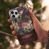 Boho Waterverf Floral Pattern - Burgundy Monogram Case-Mate iPhone Case