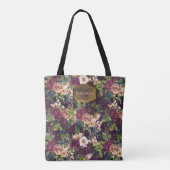 Boho Waterverf Floral Pattern - Burgundy Monogram Draagtas (Achterkant)