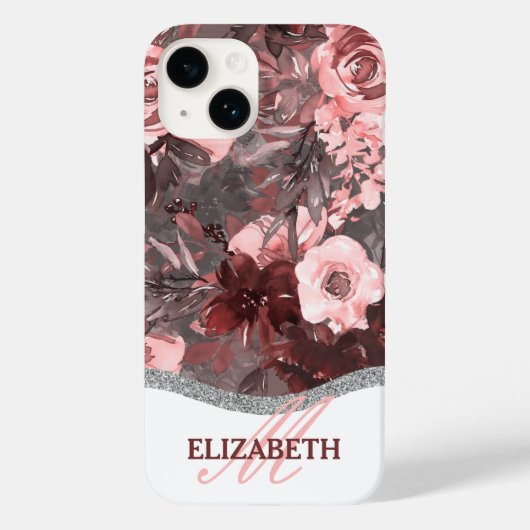 Boho Waterverf Floral Pattern - Roze Monogram Case-Mate iPhone Case (Achterkant)
