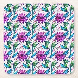 Boho Waterverf Floral Pattern Vierkante Kartonnen Onderzetter