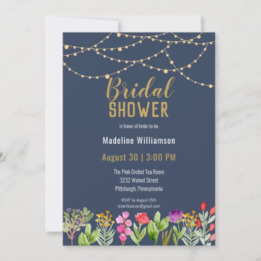 Boho Waterverf Floral String Lights Save the Date Kaart (Voorkant)