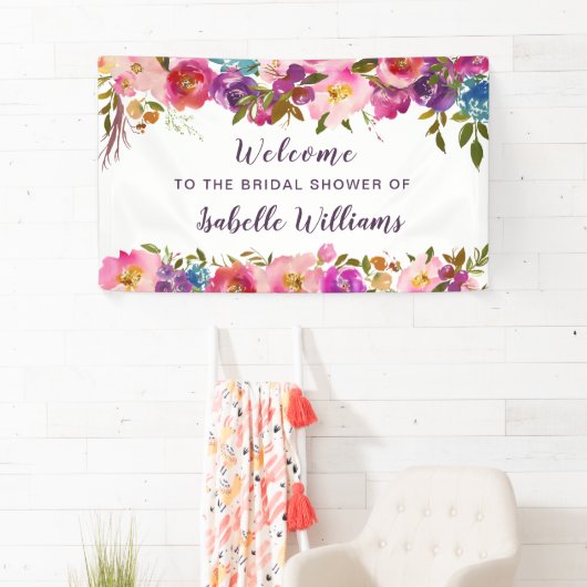 Boho Waterverf Floral Vrijgezellenfeest Welkom Spandoek (Insitu)