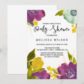 Boho Waterverf Flowers Baby shower Uitnodiging (Voorkant / Achterkant)