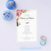 Boho Waterverf Flowers + Feathers, papierprogramma Flyer (Enkel)